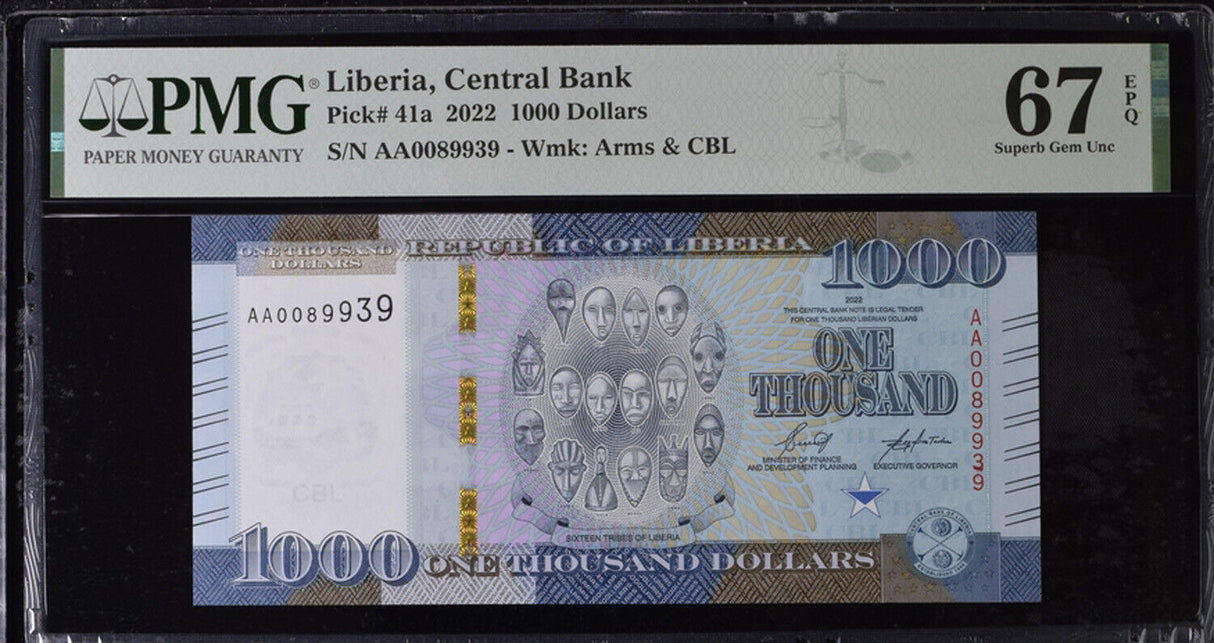 Liberia 1000 Dollars 2022 P 41 a Superb Gem UNC PMG 67 EPQ TOP POP