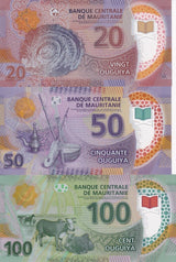 Mauritania Set 3 PCS 20 50 100 Ouguiya 2017-2020 P 21A P 22 P 23 UNC