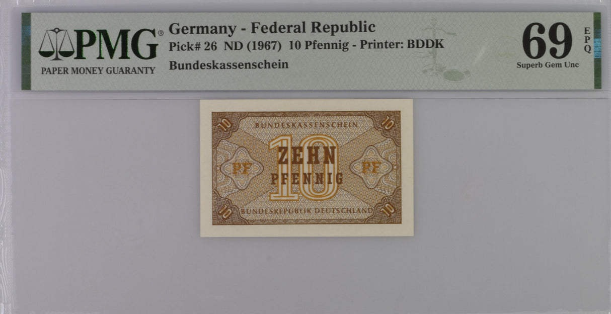 Germany Federal Republic 10 Pfennig ND 1967 P 26 Superb Gem UNC PMG 69 EPQ T