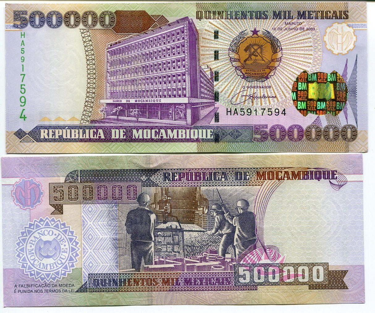 Mozambique 500000 Meticais 2003 P 142 UNC
