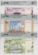 Yemen Set 3; 100 250 1000 Rials 2009-12 P 35 P 36 P 37 Superb Gem UNC PMG 67 EPQ