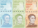 Venezuela SET 3 Pcs 10000 20000 50000 Bolivares 2019  P 109 P 110 P 111 UNC