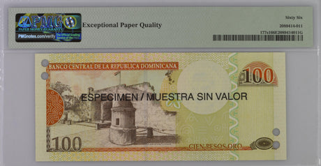 Dominican Republic 100 Pesos 2006 P 177 s1 SPECIMEN Gem UNC PMG 66 EPQ