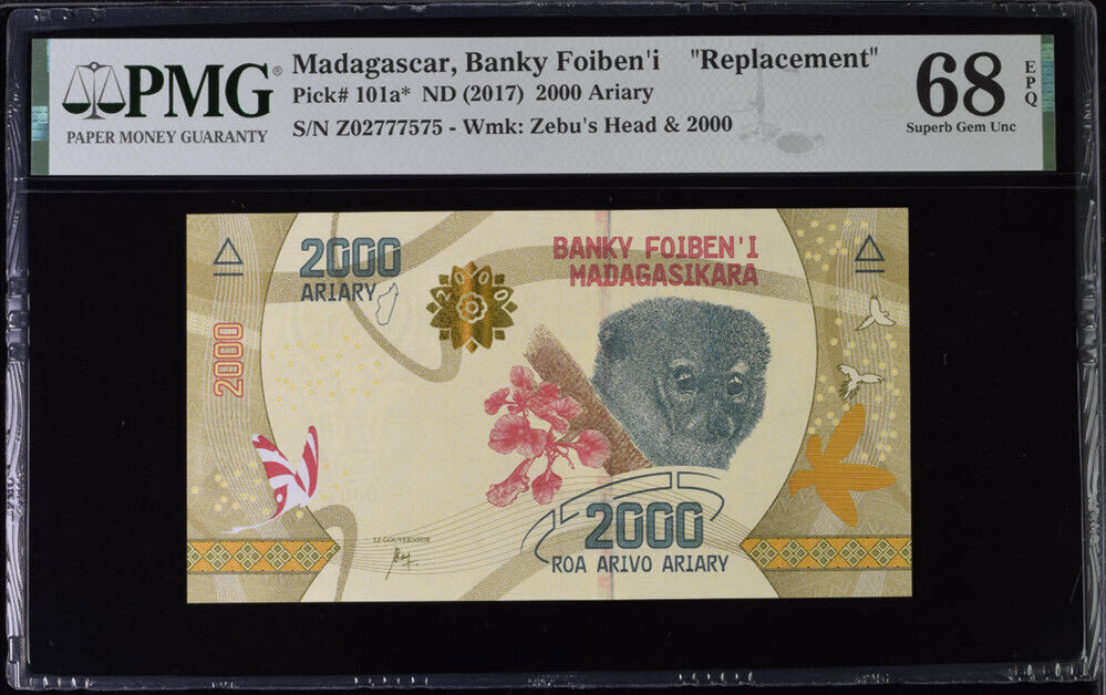 Madagascar 2000 Ariary ND 2017 P 101 a* Replacement Z Superb Gem UNC PMG 68 EPQ