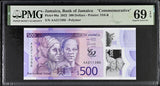 Jamaica 500 Dollars 2022 P 98 a AA Prefix Comm. Superb Gem UNC PMG 69 EPQ TOP