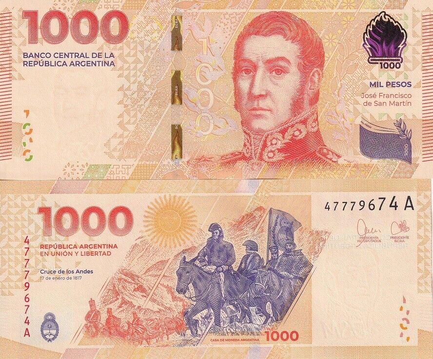 Argentina 1000 Pesos 2023 Comm. Crossing of the Andes P 367 UNC LOT 3 PCS