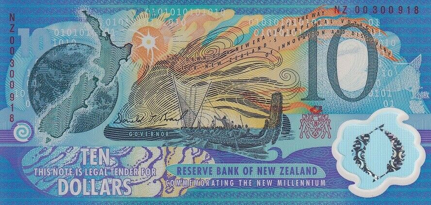New Zealand 10 Dollars 2000 200th COMM. P 190 b UNC W/ Folder