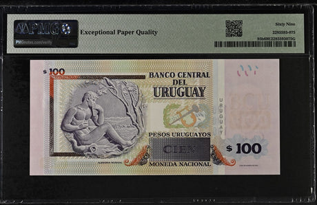 Uruguay 100 Pesos 2019 P 95 b Superb Gem UNC PMG 69 EPQ