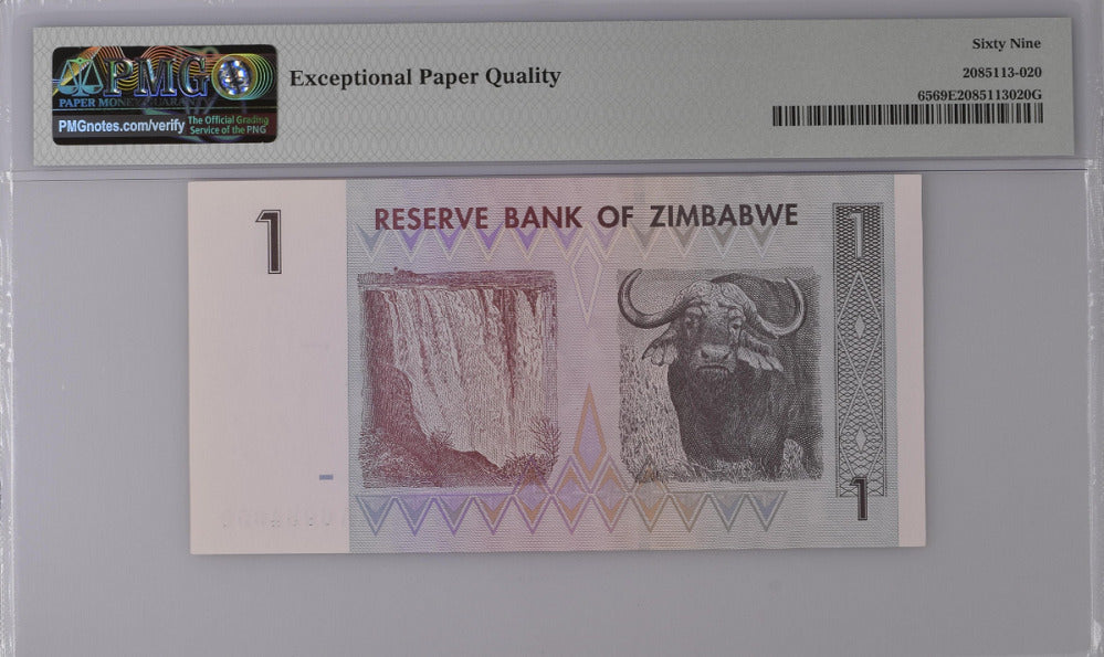 Zimbabwe 1 Dollar 2007 P 65 Superb Gem UNC PMG 69 EPQ
