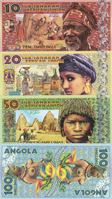 Sub-Saharan African SET 4 FANTASY 10 20 50 100 Shillings 2019 Angola Congo Mali