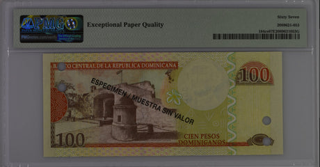 Dominican Republic 100 Pesos 2013 P 184 cs SPECIMEN Superb Gem UNC PMG 67 EPQ