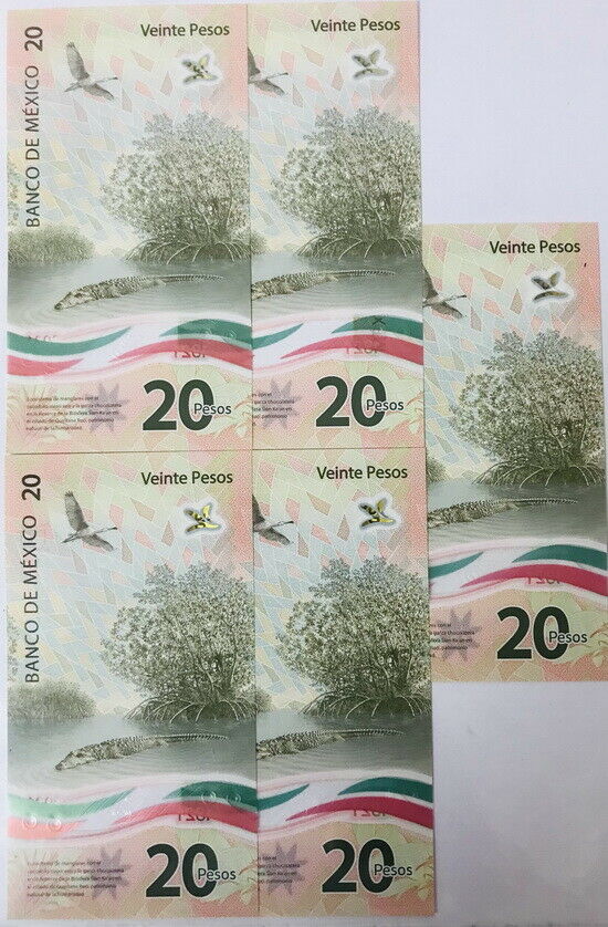 Mexico Set 5 PCS 20 Pesos 2021 AC Prefix 5 Different Sign UNC