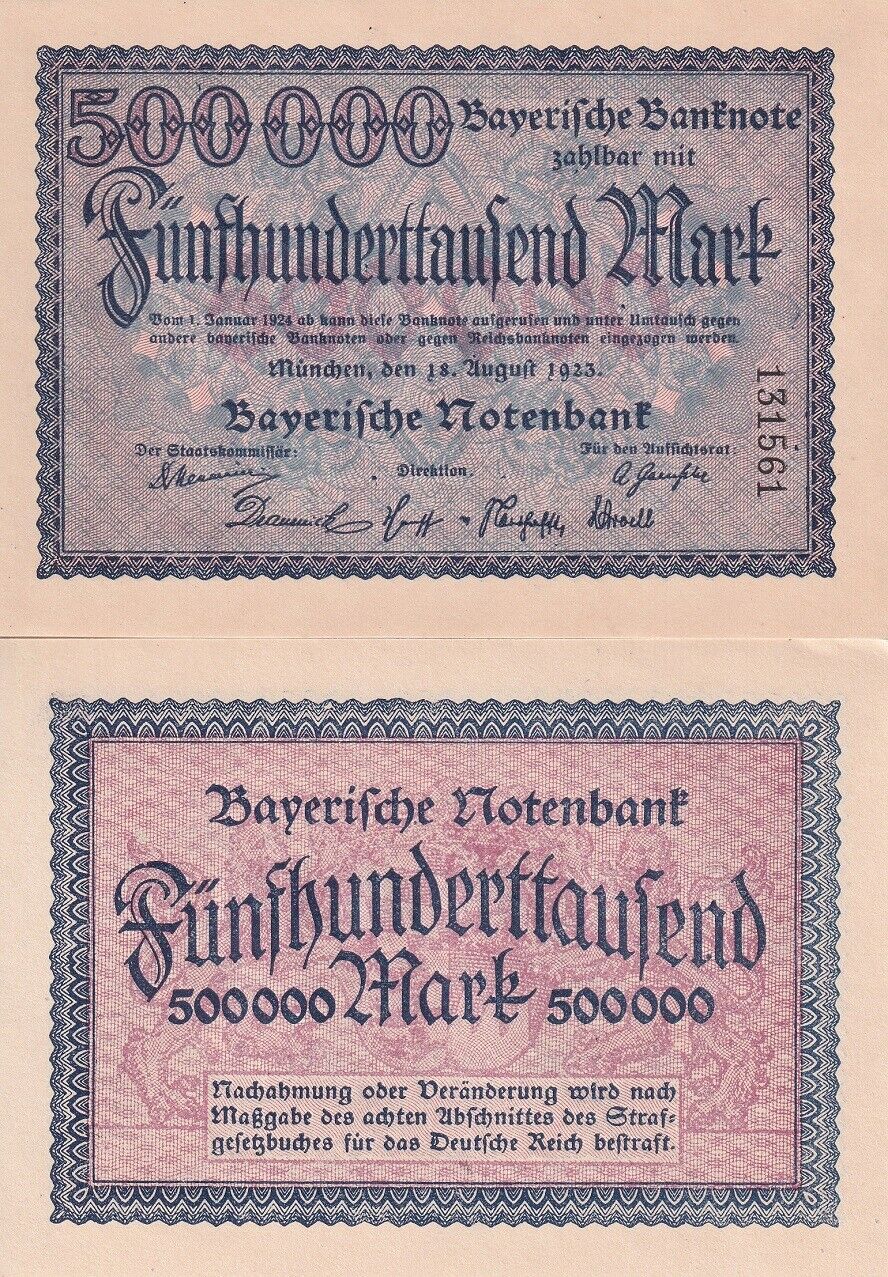 Germany Bayern 500000 Mark 1923 P S930 UNC