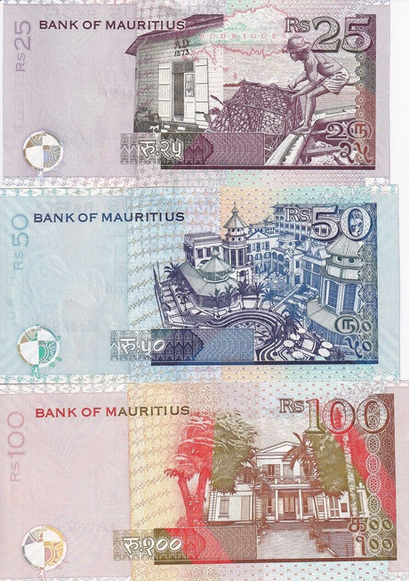 Mauritius Set 3 PCS 25 50 100 Rupees 2009 P 49 P 50 P 56 UNC