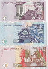 Mauritius Set 3 PCS 25 50 100 Rupees 2009 P 49 P 50 P 56 UNC