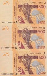 West African States Ivory Coast Set 3 Pcs 500 2013 2021 2022 P 119Ab P 119A UNC