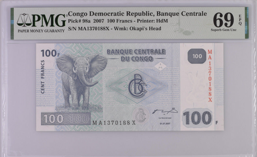 Congo 100 Francs 2007 P 98 a Superb Gem UNC PMG 69 EPQ Top POp