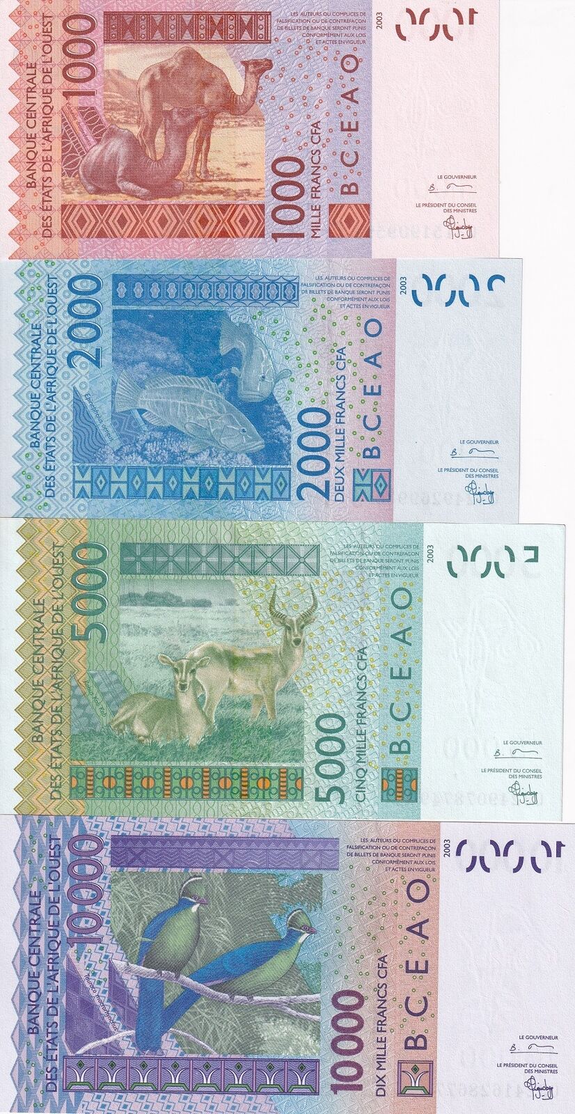 West African States Burkina Faso SET 4 PCS 1000 2000 -10000 2003 P 315-P 318 UNC