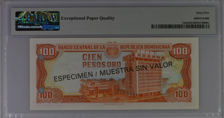 Dominican Republic 100 Pesos 1993 P 144 SPECIMEN Gem UNC PMG 65 EPQ