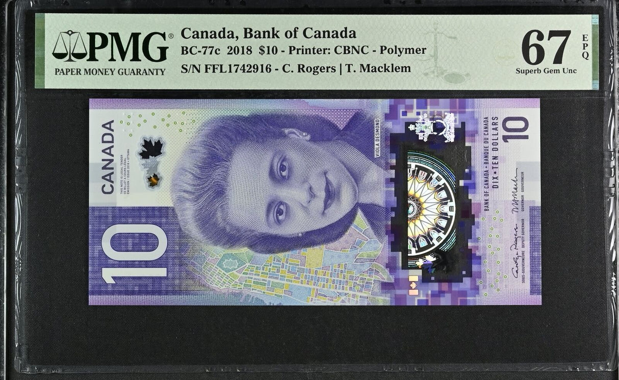 Canada 10 Dollars 2018 P 113 Polymer Rogers Macklem Superb Gem UNC PMG 67 EPQ