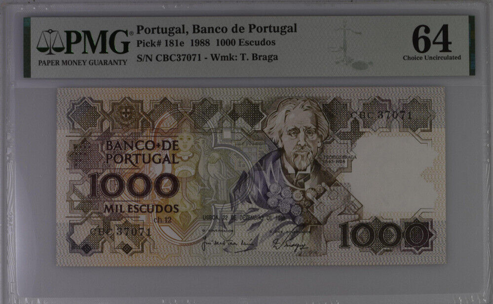 Portugal 1000 Escudos 1988 P 181 e Choice UNC PMG 64 – Noteshobby