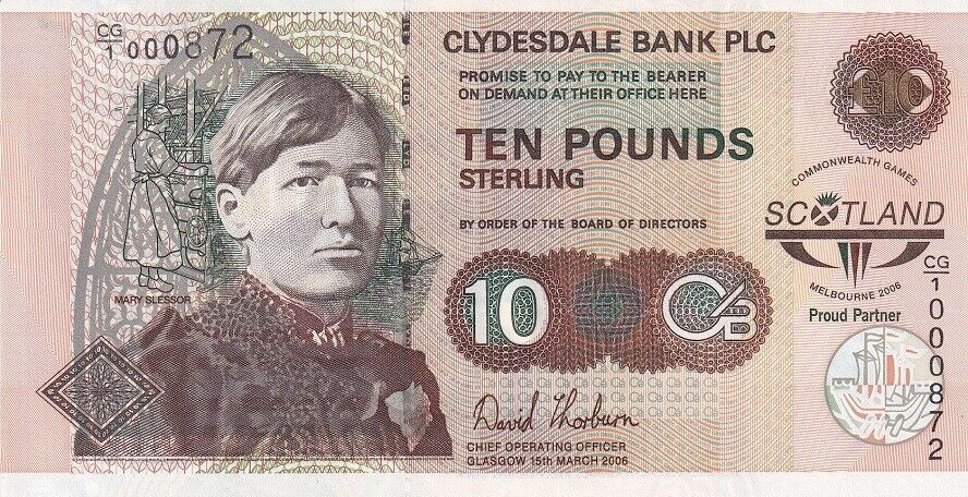 Scotland 10 Pounds 2006 Clydesdale Bank P 229E Prefix CG/1 Commemorative UNC