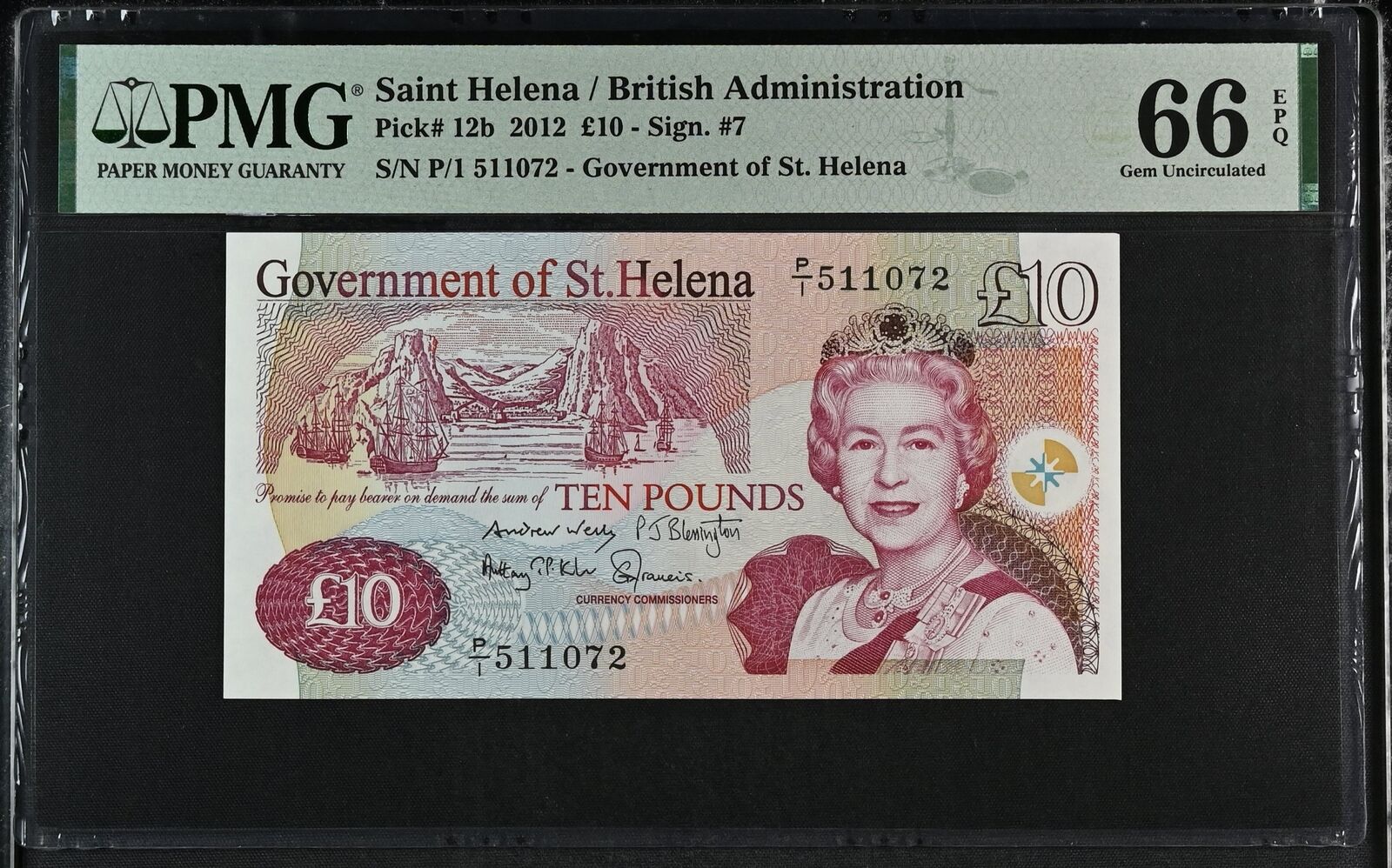 St. Helena 10 Pounds 2012 P 12 b Gem UNC PMG 66 EPQ – Noteshobby