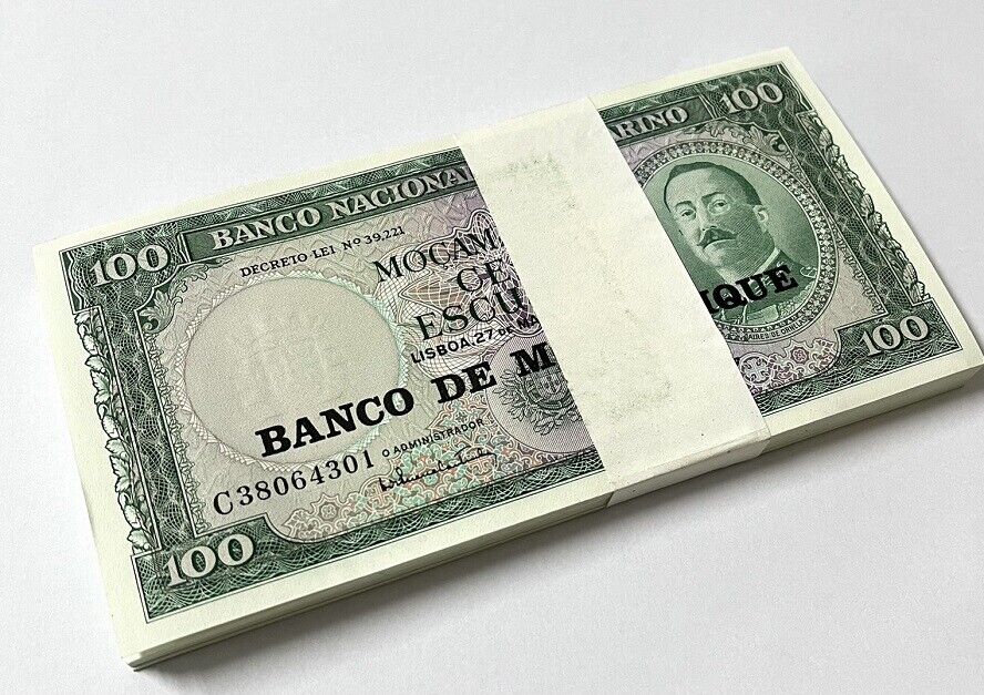 Mozambique 100 Escudos 1961 P 117 UNC LOT 100 PCS 1 Bundle