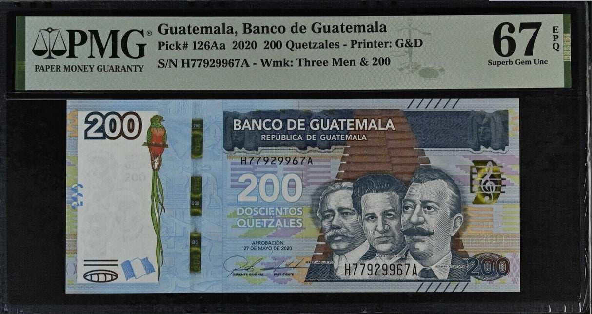 Guatemala 200 Quetzales 2020 P 126Aa Superb Gem UNC PMG 67 EPQ