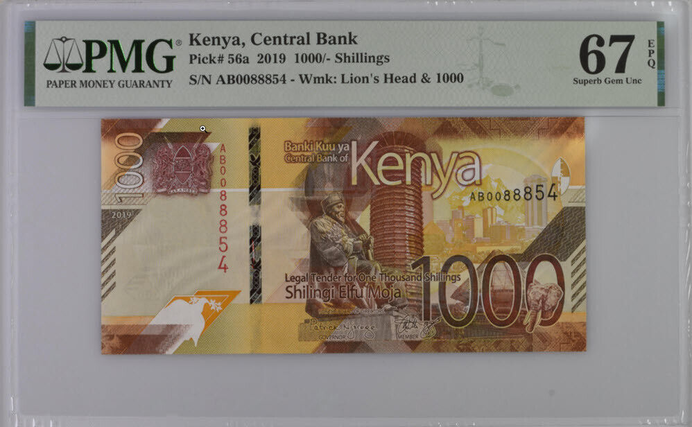 Kenya 1000 Shillings 2019 P 56 a Superb Gem UNC PMG 67 EPQ
