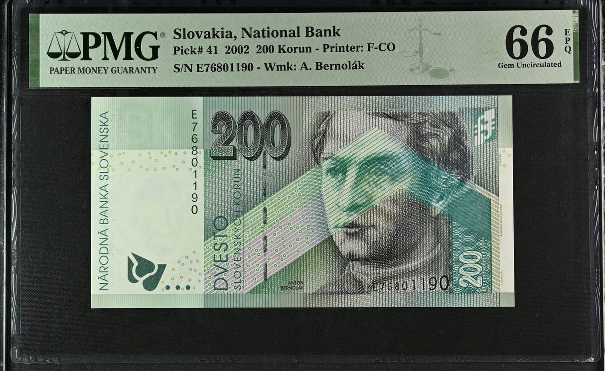 Slovakia 200 korun 2002 P 41 Gem UNC PMG 66 EPQ