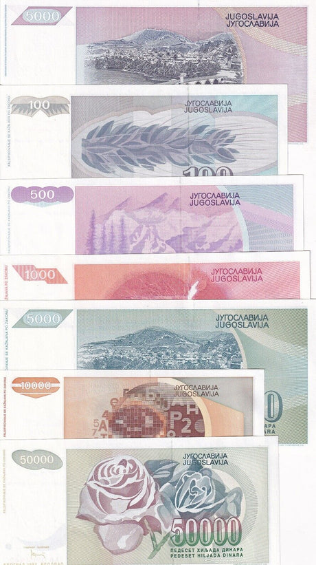 Yugoslavia Set 7 UNC 100-5000-50000 Dinara 1991-1992 P 111 112 113 - 115 116 117