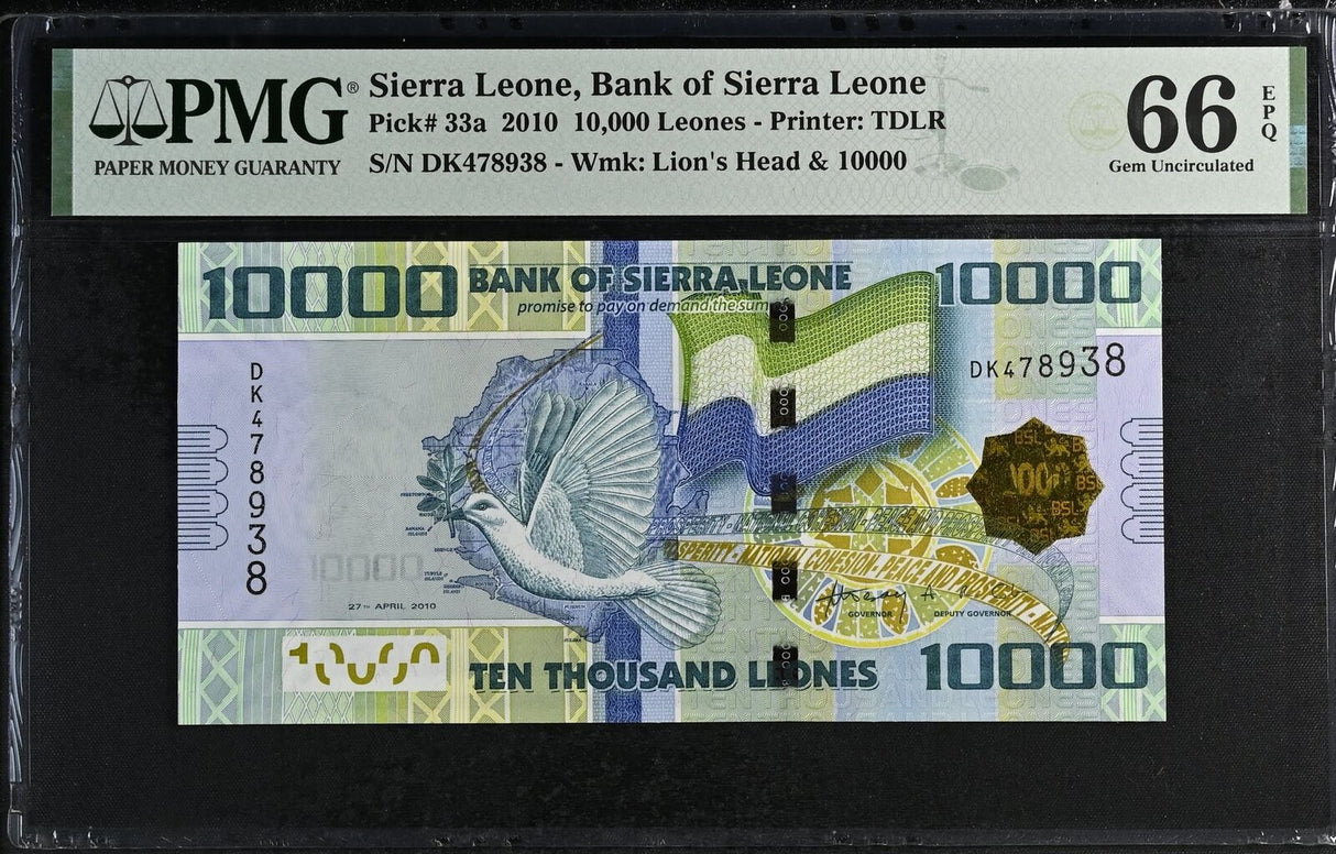 Sierra Leone 10000 Leones 2010 P 33 a Gem UNC PMG 66 EPQ