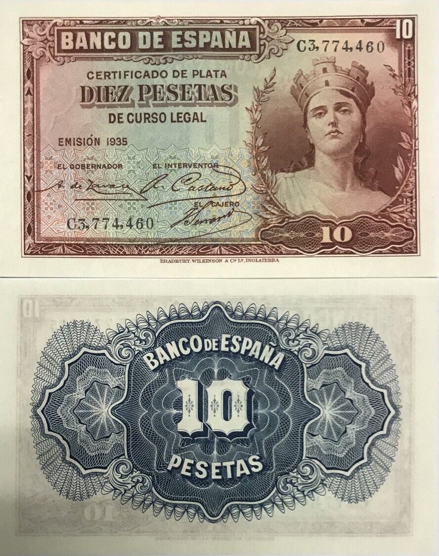Spain 10 Pesetas 1935 P 86 a UNC