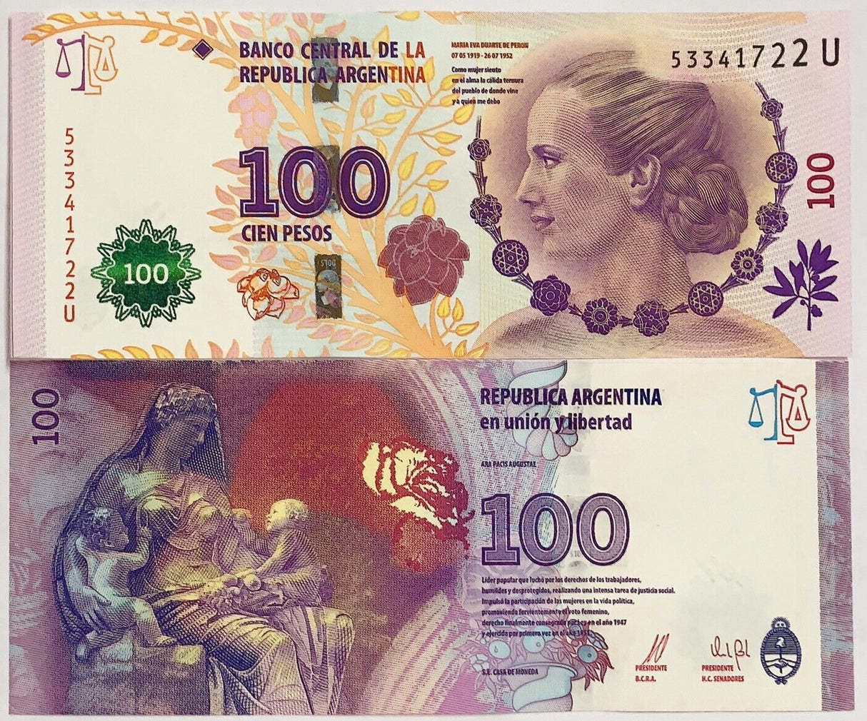 Argentina 100 Pesos ND 2012 P 358 b Eva Peron UNC