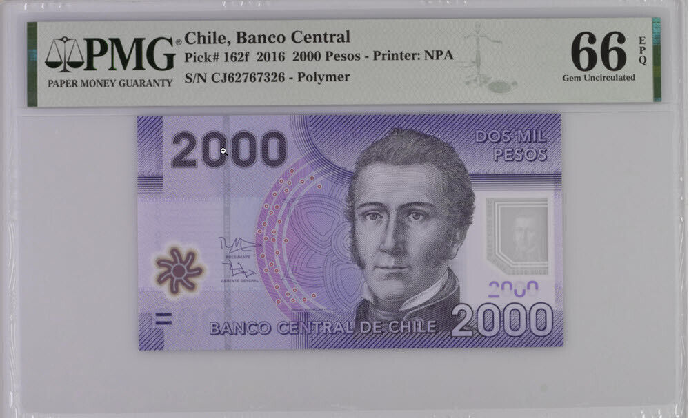Chile 2000 Pesos 2016 P 162 f Gem UNC PMG 66 EPQ