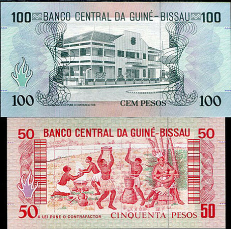 GUINEA BISSAU SET 2 PCS 50 100 PESOS 1990 P 10 11 UNC