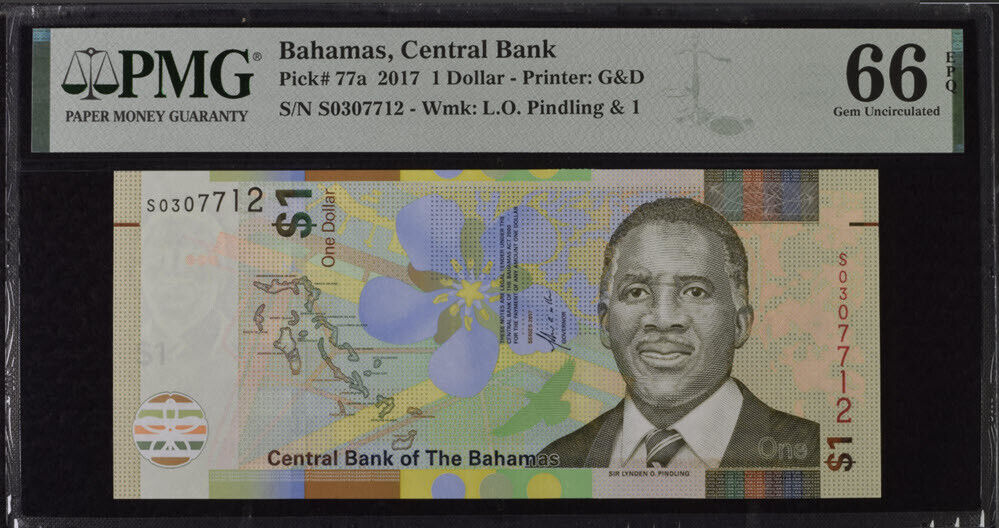 Bahamas 1 Dollar 2017 P 77 a G&D Gem UNC PMG 66 EPQ