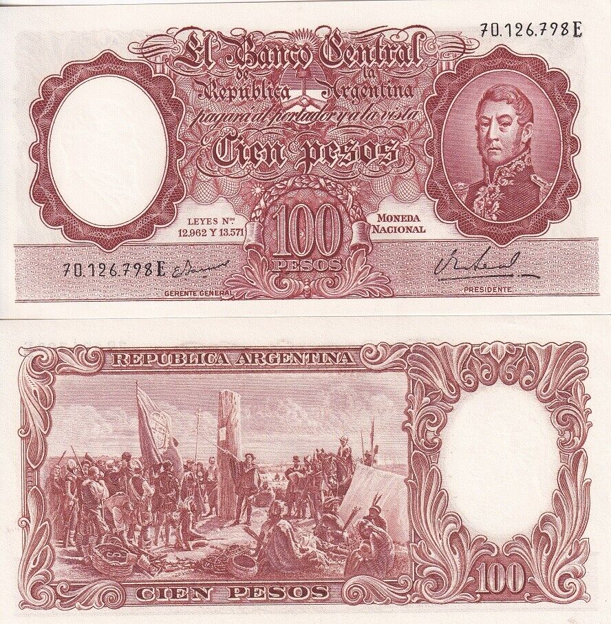 Argentina 100 Pesos ND 1954-1968 Sign # 10 P 272 UNC