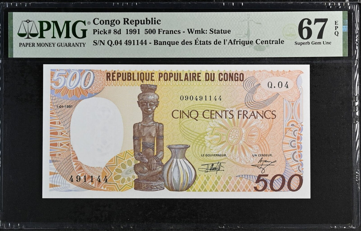 Congo 500 Francs 1991 P 8 d Superb Gem UNC PMG 67 EPQ