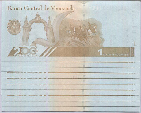 Venezuela 1 Million 1000000 Bolivares 2020/2021 P 114 UNC Lot 10 Pcs 1/10 Bundle