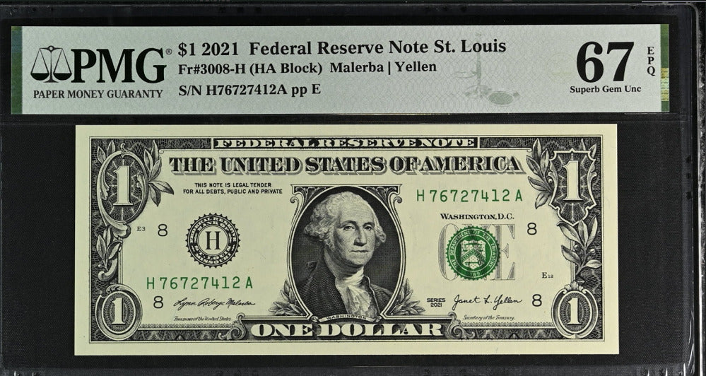 United States 1 Dollar Usa 2021 P 549 H St.Louis Superb Gem UNC PMG 67 EPQ