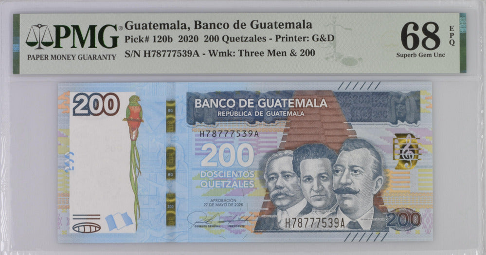 Guatemala 200 Quetzales 2020 P 120 b Superb Gem UNC PMG 68 EPQ