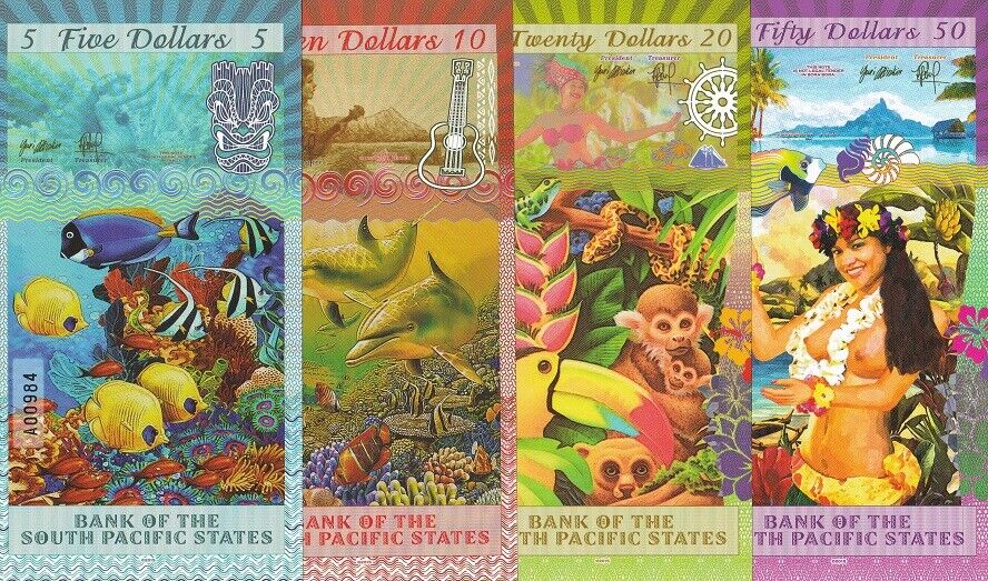 South Pacific States Set 4 PCS 5 10 20 50 Tahiti Bora 2015 - 2016 Fantasy