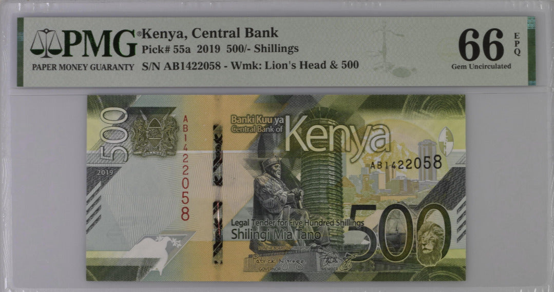 Kenya 500 Shillings 2019 P 55 a Gem UNC PMG 66 EPQ