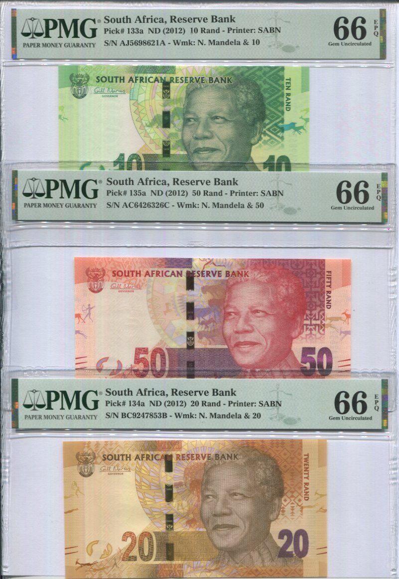 South Africa Set 3 ,10 20 50 Rands ND 2012 P 133a 134a 135a GEM UNC PMG 66 EPQ