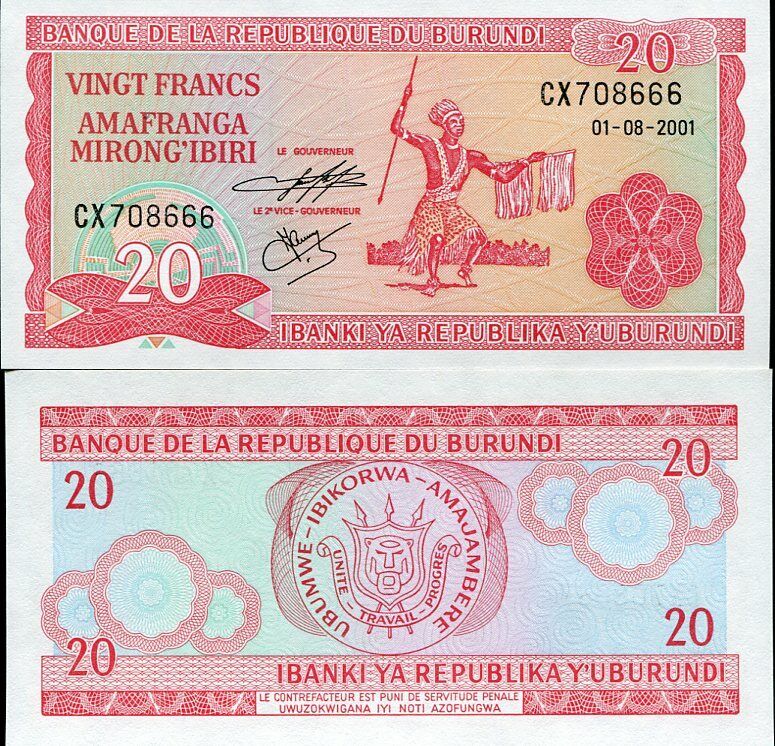 Burundi 20 Francs 2001 P 27 UNC