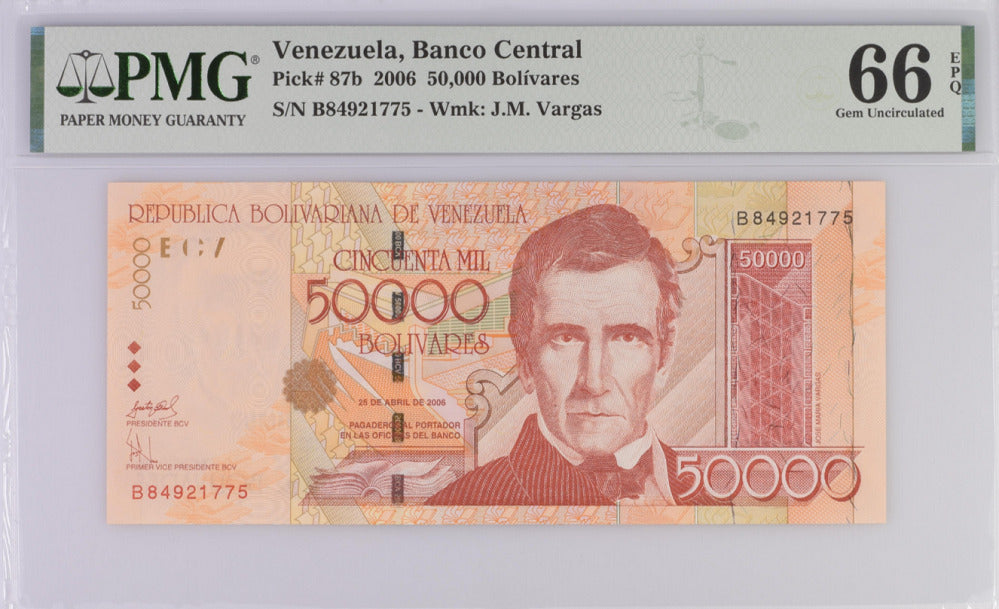 Venezuela 50000 BOLIVARIES 2006 P 87 b Gem UNC PMG 66 EPQ