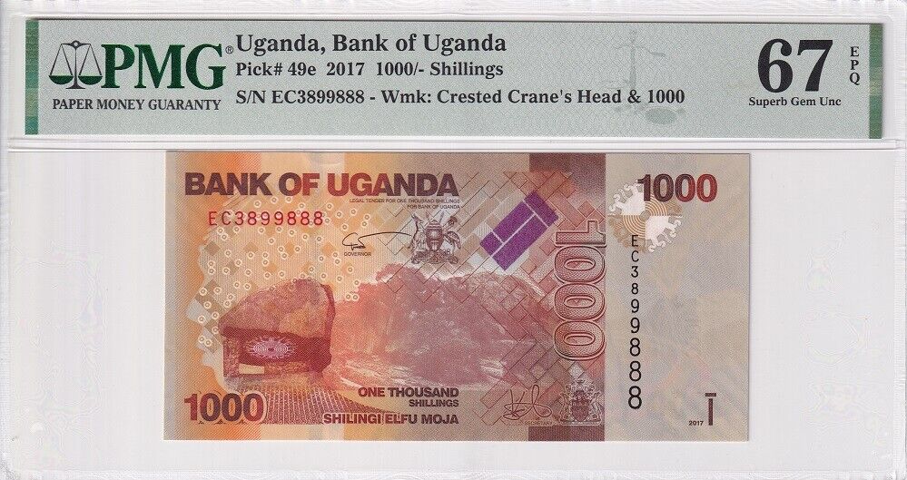 Uganda 1000 Shillings 2017 P 49 e Superb Gem UNC PMG 67 EPQ