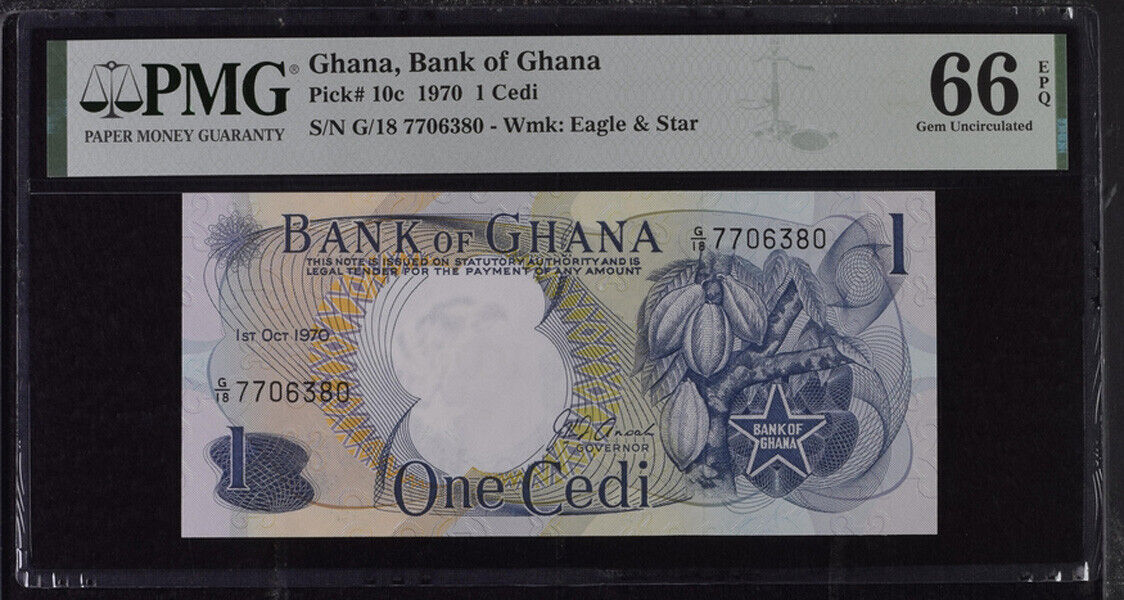 Ghana 1 Cedi 1970 P 10 c Gem UNC PMG 66 EPQ